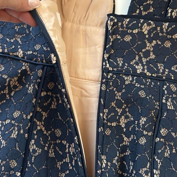 Keepsake The Label Too Soon Lace Blue Nude Plunge Sheath Dress Cocktail Size M - Picture 3 of 12